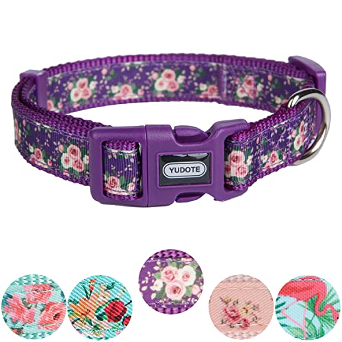 YUDOTE Floral Dog Collar Large with Printed Flower Pattern for Calm Girl Dogs Neck 40-66cm, Purple, Floral Purple, L (Pack of 1)