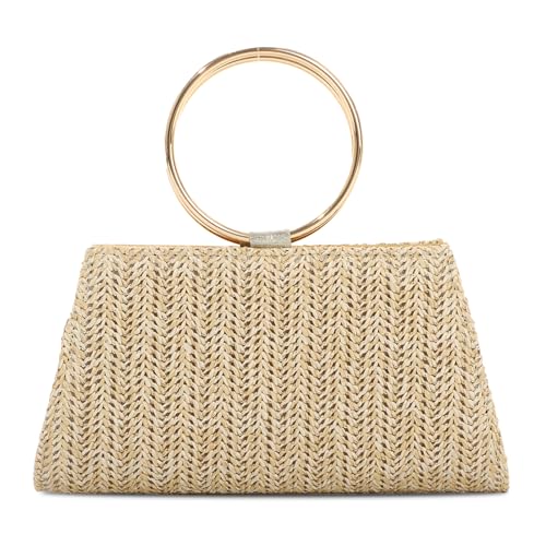Ynport Crefreak Bolso de paja para Mujer Bolso de Noche Bolsos de Mano Pulsera Moda Verano Playa Tote Bolso de Hombro de paja Bolso Bandolera con asa Superior,Caqui