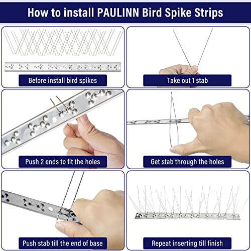 Paulinn Bird Spikes For Pigeons Small Birds: 30 Feet/28 Strips Durable Anti-Bird Nest Fence Spike With Stainless Steel Base For Deterring Birds, Crows, Woodpeckers, Smooth Polishing Harmless #TOP5