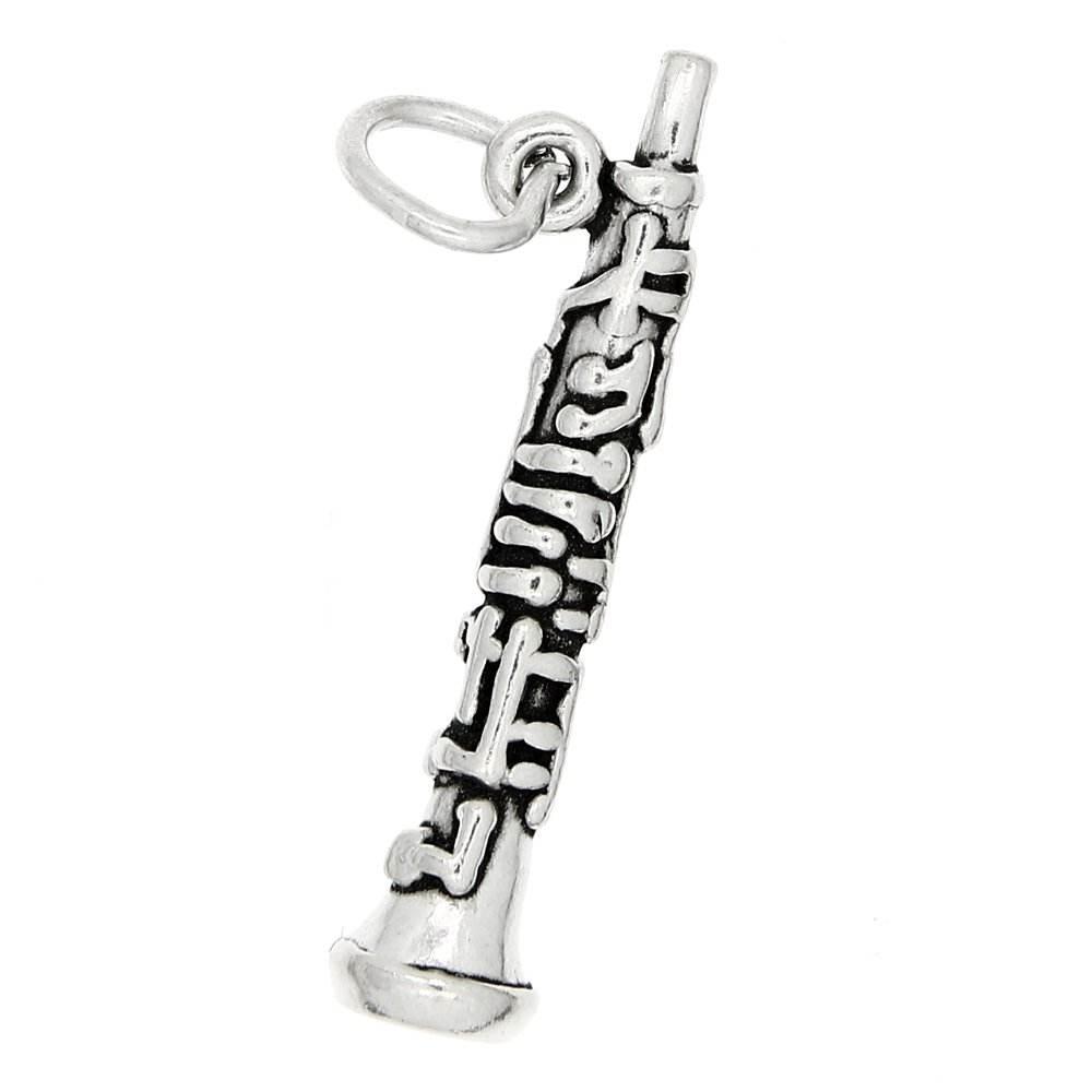 LGU Sterling Silver Oxidized 3D Oboe Musical Instrument Charm