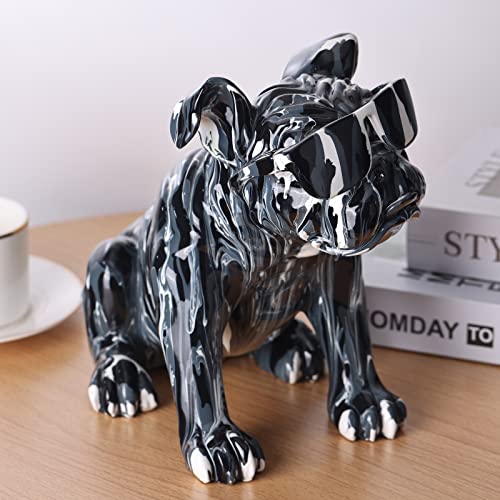Resin Colorful French Bulldog Statue Decor，Dog Sitting With Sunglasses Figurines,Modern Unique Statues For Home Decor Accents, Living Room Bedroom Office Decoration,Black Decor Sculpture,Memorial Gift #TOP2