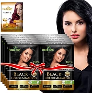 Herbishh Hair Color Shampoo for Gray Hair– Hair Dye Shampoo with Argan Hair Mask–Travel size-Colors Hair in Minutes–Long lasting colour–10pack+1pack–Ammonia-Free (Black)