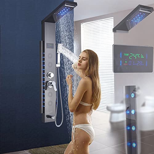 Sistema de columna de ducha con monomando, panel de acero inoxidable, pantalla digital LED y 5 funciones de salida de agua miniatura 2