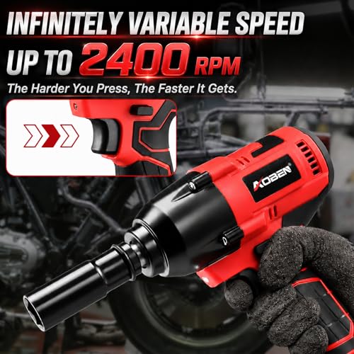Image of AOBEN Cordless Impact Wrench 1 /2 Inch, Power Impact Gun Kit, Max 600N. M /450Ft-lbs High Torque Electric Impact Driver for Car RV Tire, 4.0Ah Battery, Charger, 6 Sockets & Storage Tool Case