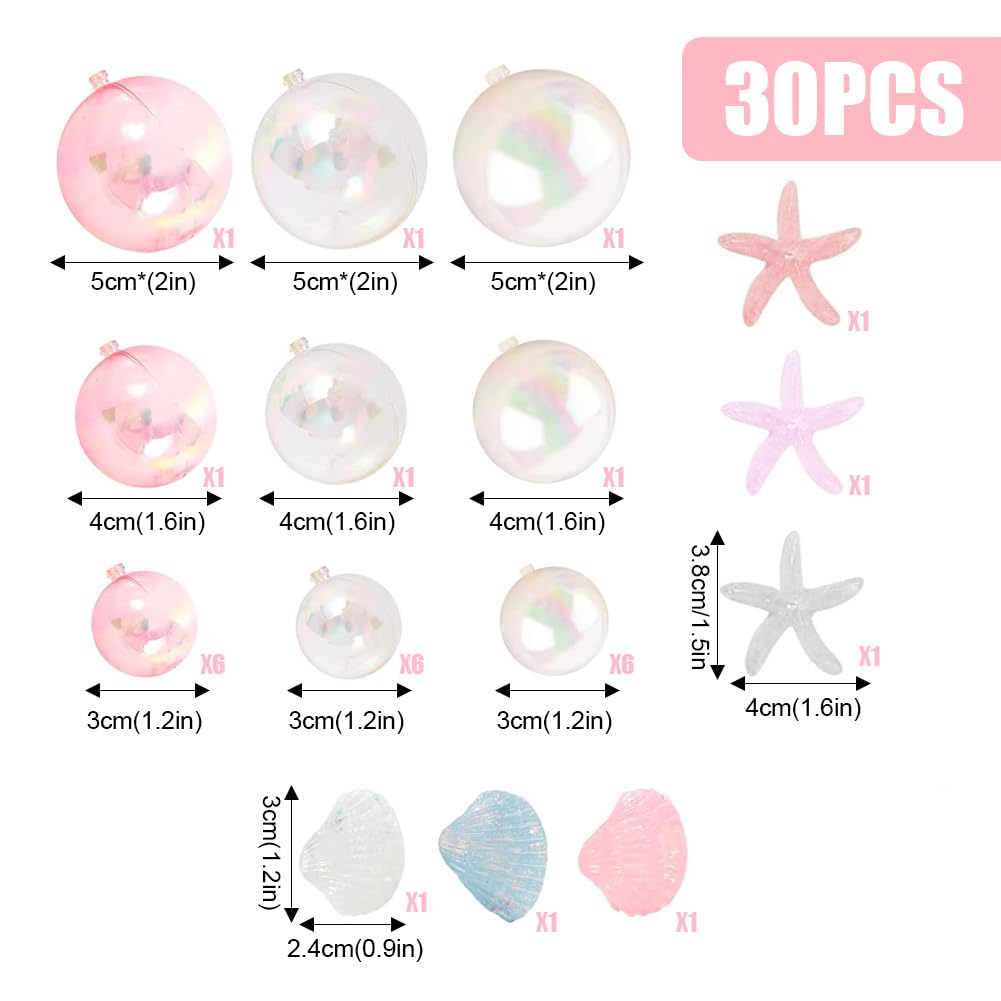 24 pcs Colorful Balls Cake Topper DIY Cupcake Insert Foam Balloons with Seashells & Starfish, Mini Balloons Cupcake Topper for Mermaid, Baby Shower & Wedding Anniversary Birthday Decoration