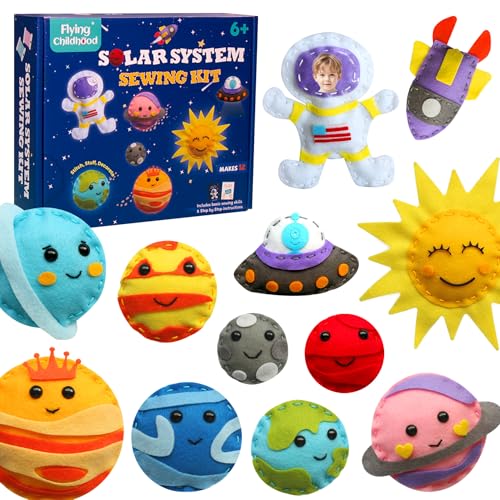 Flying Childhood Solar System Sewing Kit for Kids - Beginner Felt Craft Kits - Montessori Toys Gifts for Girls Boys 6 7 8 9 Toddler DIY Projects Classroom Must Haves