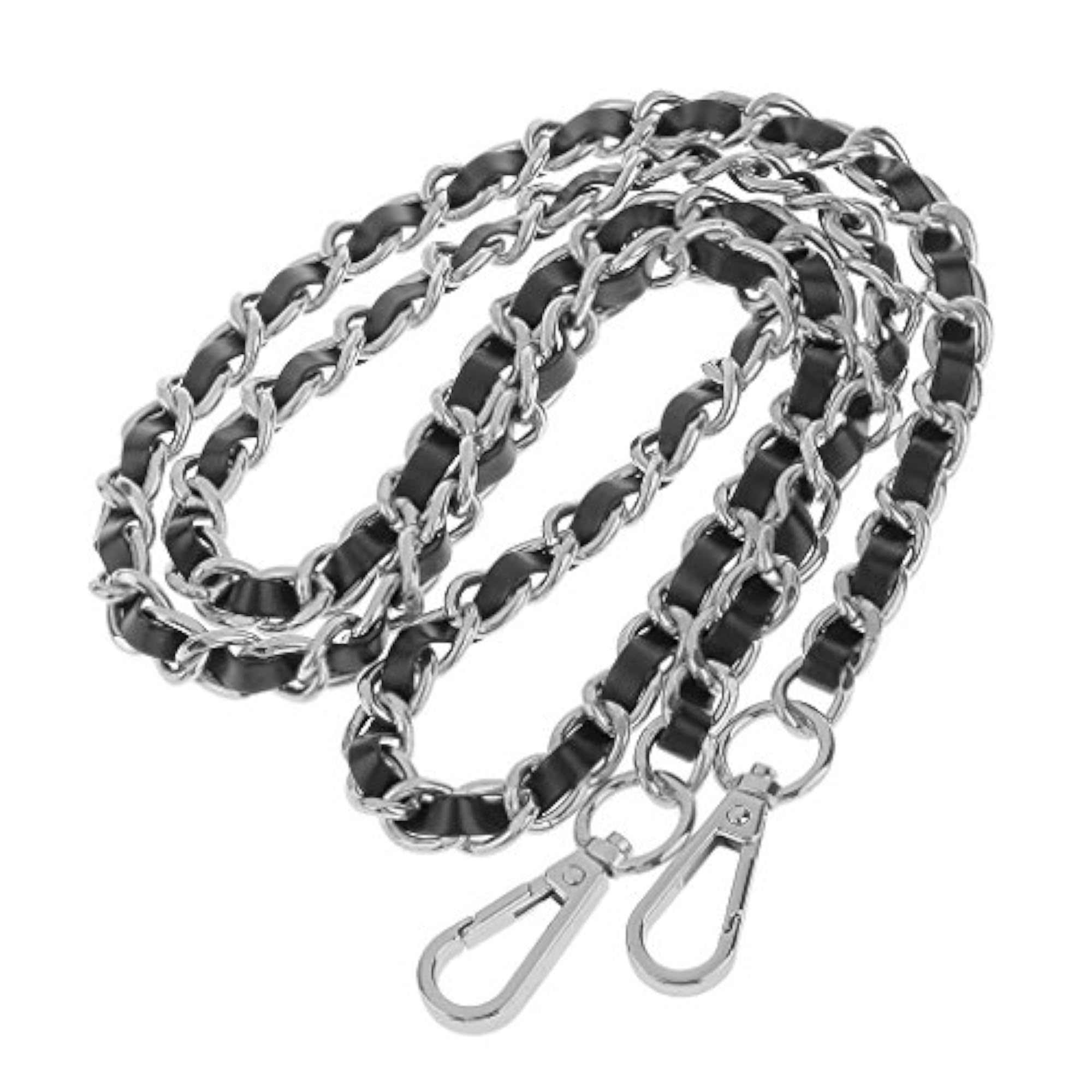 Black Metal & Leather Bag Chain, Stylish Accessory