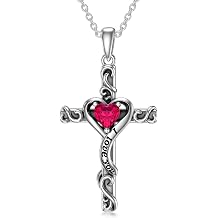 TOUPOP Cross Birthstone Necklace for Women 925 Sterling Silver Heart Cross Pendant I Love You Jewelry Anniversary Birthday Mothers Day Gifts for Mom Wife Her