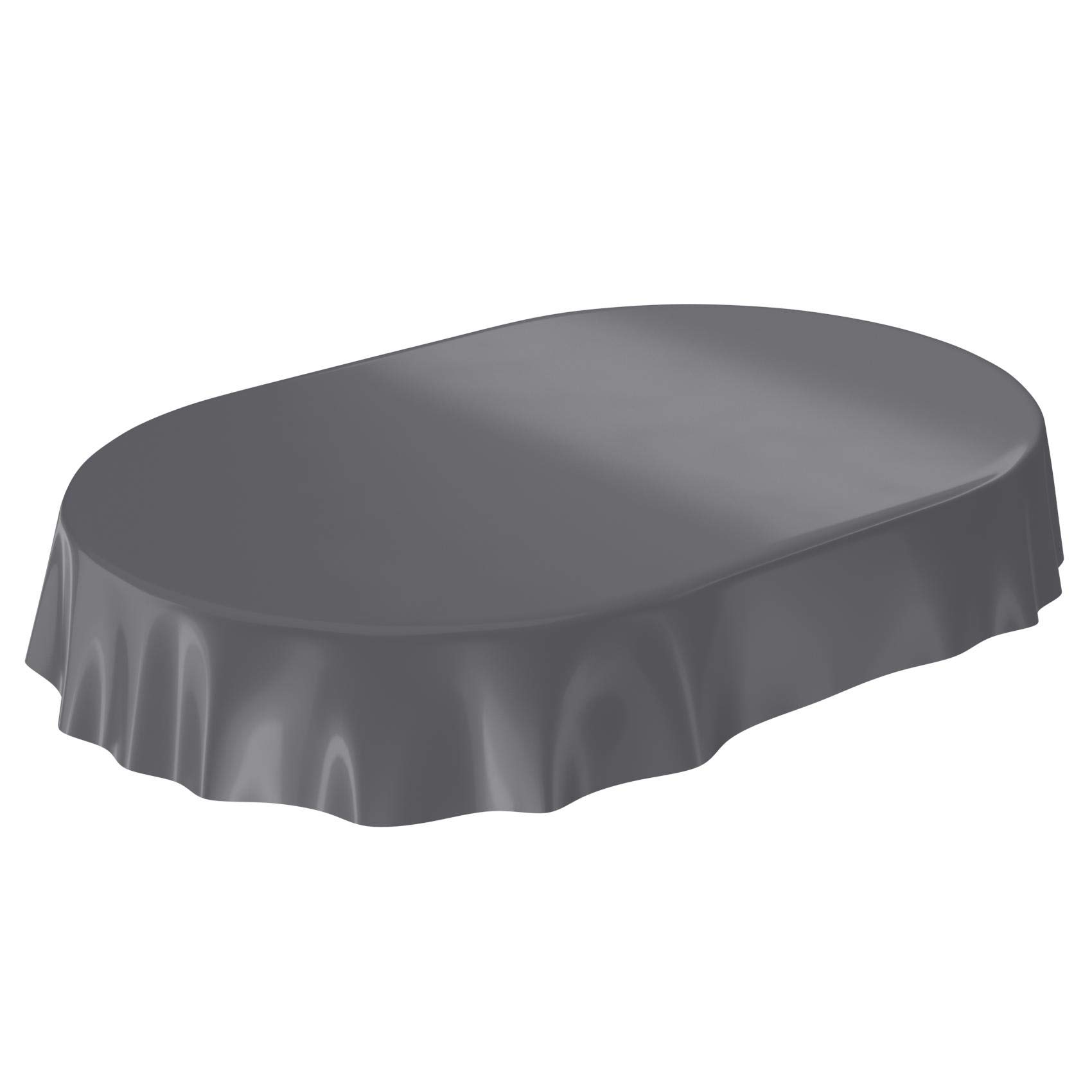 Nappe en toile cirée lavable et imperméable anthracite brillante ovale 140x180
