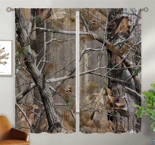 Wusihorld 9479838030857 Camo Tree Blackout Curtains For Home Decor,Realistic Forest Camouflage Rod Pocket Thermal Insulated Drapes Darkening Window Curtain thumb #4