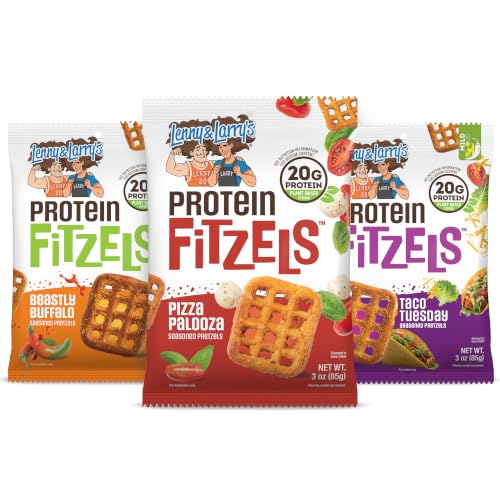 Image of Lenny & Larry's FITZELS Protein Pretzels [GAME DAY Variety Pack] - 12 x 3oz Bags of High Protein Snacks with 20g Plant Based Protein - Incredibly Tasty with Salty Crunch