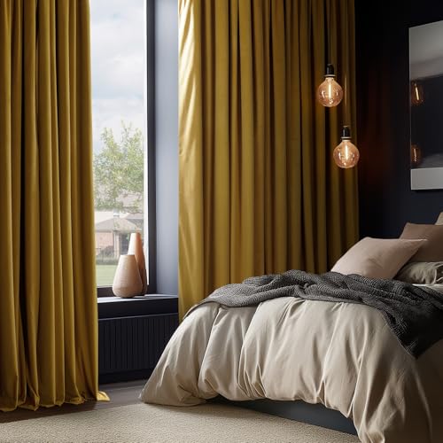 HPD Half Price Drapes Signature Velvet Thermal Blackout Curtains for Living Room 96 Inch Long (1 Panel) Rod Pocket Insulated Blackout Curtains for Bedroom Window Curtains, 50W x 96L, Fool's Gold