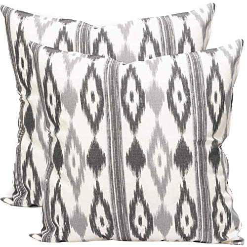 TRESMESTRES Fundas de Cojines 60x60 - Decoración Ikat - Decorativos para Sofá o Almohadas/Almohadones para Cama - Grandes - Diseño Mediterráneo - Funda Cojín 60 x 60 cm, 2 Pack, Grises