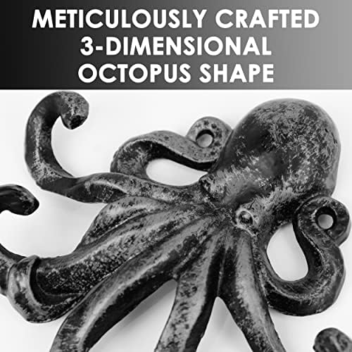 JJ PRIME - Octopus Key Holder for Wall | Animal Decor Key Hooks for Wall | Key Hooks Wall Mounted | Octopus Ornament Key Hook for Entryway, Hallway, Office (Silver)