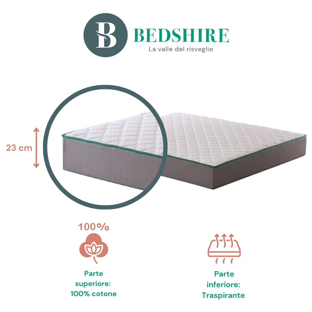 Bedshire Essential Materasso Matrimoniale 160x190 in Memory Foam Ortopedico 23 cm, Fodera Cotone e Tessuto Traspirante, Made in Italy 100%