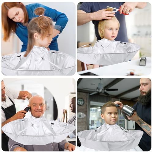 JANYUN Friseurumhang Erwachsene, Haarschneideumhang Verstellbarer Friseur Umhang Silber Barber Cape für Friseurbedarf im Heimsalon