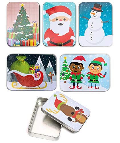 Metal Gift Card Tin Boxes and Lids for Christmas Presents (4.5 x 3.3 In, 6 Pack)