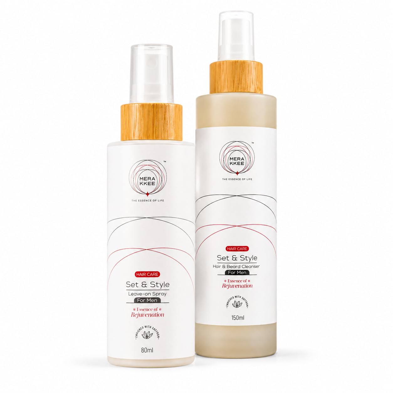Merakkee Men’s Grooming Ritual - Hair & Beard Leave-On Spray & Cleanser Set with Saffron, Argan Oil & Tea Tree - SLS-Free Premium Grooming Bundle for Men, 80ml + 150ml-image-36