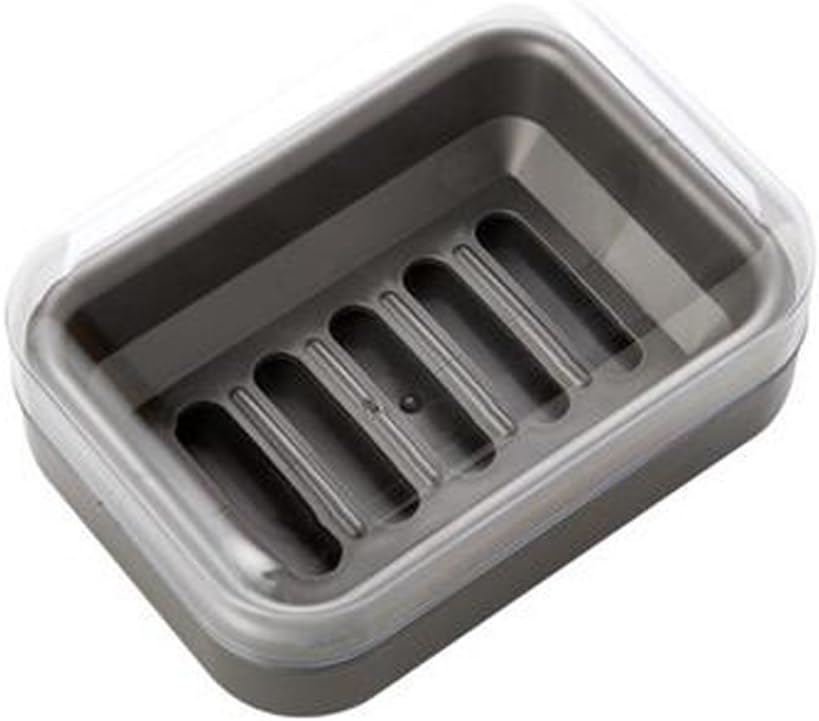 Plastic Large Draining Bathroom Soap Dish Soap Case Soap Holder with Clear Cover,Grey