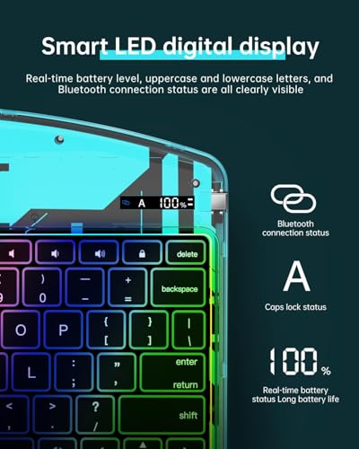 Image of Transparent Keyboard Case for iPad Pro 11-inch (M4) 2024 - Wireless Keyboard with 7 Colors Backlight, 360 Rotatable Protective Case with Pencil Holder, Multi-Touch Trackpad, Thin & Light