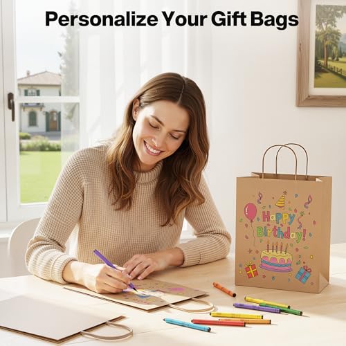 Image of Simple Deluxe 25-Pack 10x5x13 Inch Kraft Paper Bags with Handles, Recycled Natural Brown Gift Shopping Bags for Retail Business Grocery Party Favor Merchandise Bulk