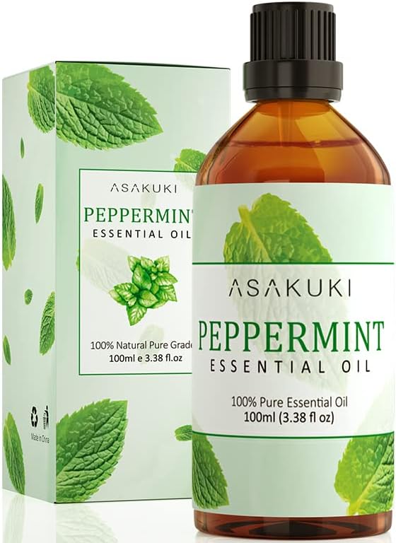 ASAKUKI Peppermint Essential Oil 100ml, 100% Pure Natural Essential Oils, Organic Aromatherapy Essential Oil, Scented Oils for Diffuser, Humidifier, Relax, Sleep, Perfect Gifts