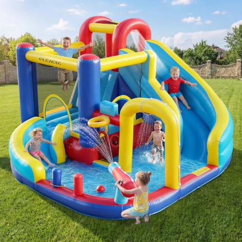 10-in-1-Wasserpark mit Doppelrutschen und Kletterwänden