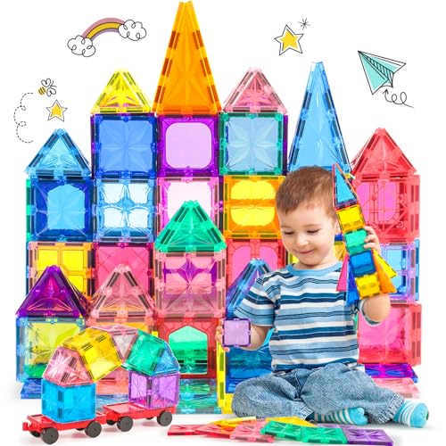 COOLJOYA Construcciones Magneticas Niños | Bloques Magneticos Construccion Niños | Creatividad Juguetes Educativos para 3 4 5 6 7 Años (Dos ruedas)