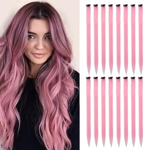Image of KGBFASS Color Clip in Hair Extensions 20in Synthetic Hairpiece 16Pcs (PinkⅡ | Rainbow Party Highlights for Women