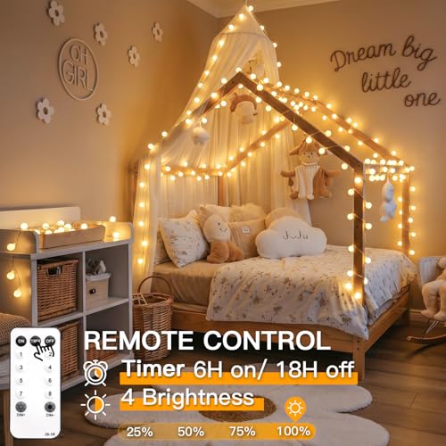 suddus String Lights for Bedroom, 66ft 200 Led Connectable Globe String Lights Indoor, Hanging Fairy Lights Plug in with Remote for Kids Room Dorm Classroom Outdoor Christmas Tree Decor, Warm White by suddus - Image 6