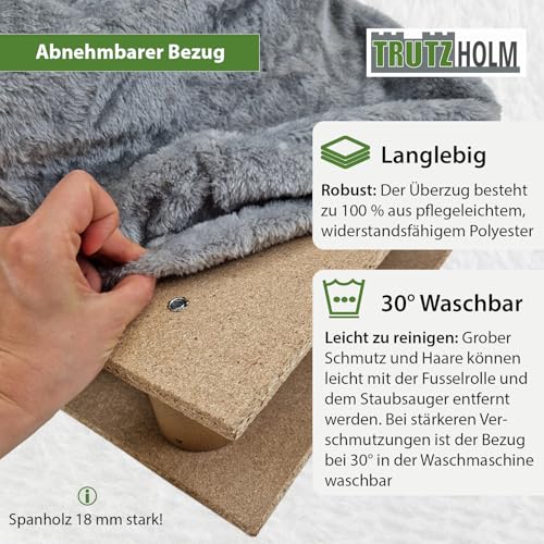 TRUTZHOLM Hundetreppe 3 Stufen Hunderampe für Bett und Sofa, Abnehmbarer, waschbarer Plüschbezug in Anthrazit robuste Hundetreppe Katzentreppe Hunderampe gelenkschonend