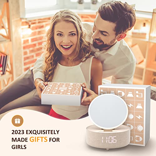 Colsur Birthday Gifts For Women, 6 In 1 Wireless Phone Charger With Digital Alarm Clock, Mirror Lights With Bluetooth Speaker, Night Light, Phone Holder, Gifts For Teenage Girls Mom #TOP1