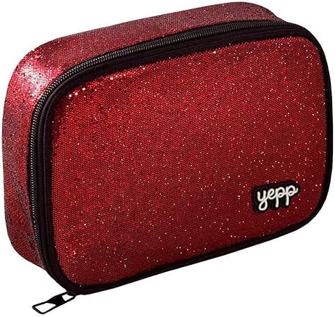 Estojo Brilho Escolar com Glitter com Zíper Reforçado Yepp | Organizador Grande 1 compartimentos | Volta as Aulas (VERMELHO)