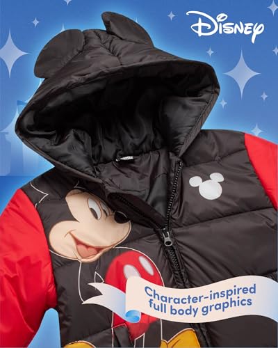 Disney Toddler Boys Snow Suit Set - 2 Piece Toy Story Mickey Mouse Cars Insulated Winter Jacket and Ski Bib Overalls for Boys3