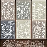 6-Piece Wildflower Stencil for Painting - Large Reusable Floral Design for DIY Furniture Decor | Modular Stencil Kit for Wood, Walls & Home Art