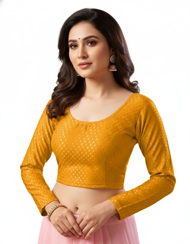 paarth enterprise Readymade Round Neck Full Sleeve Printed Cotton Blend Blouse for Women-picture-30