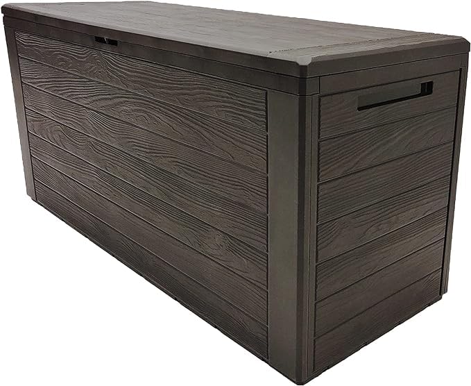 YOUNOT Baule da Giardino Impermeabile, Cassapanca Contenitore da Esterno con Maniglie, 280 L, Effetto Legno, Marrone (280L, Marrone)