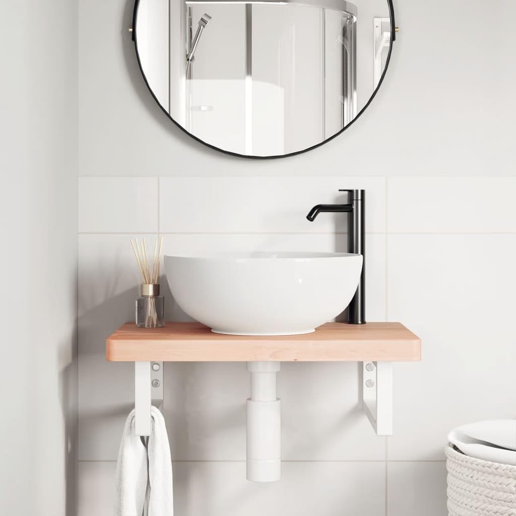 Piano lavabo in legno massiccio di faggio, 60 x 40 cm, con supporto