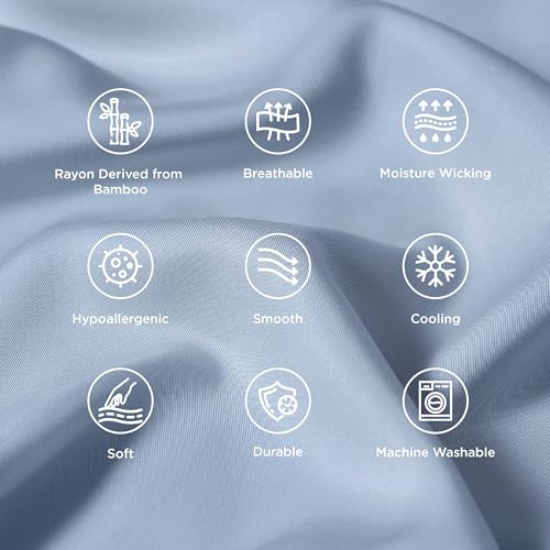 Image of Bedsure Pillow Cases Standard Size Set of 2, 100% Rayon Derived from Bamboo | Cooling Pillowcases, Light Blue Pillow Covers with Envelope Closure, PureWoven Silky Bedding for Hot Sleepers, 20x26 Inches