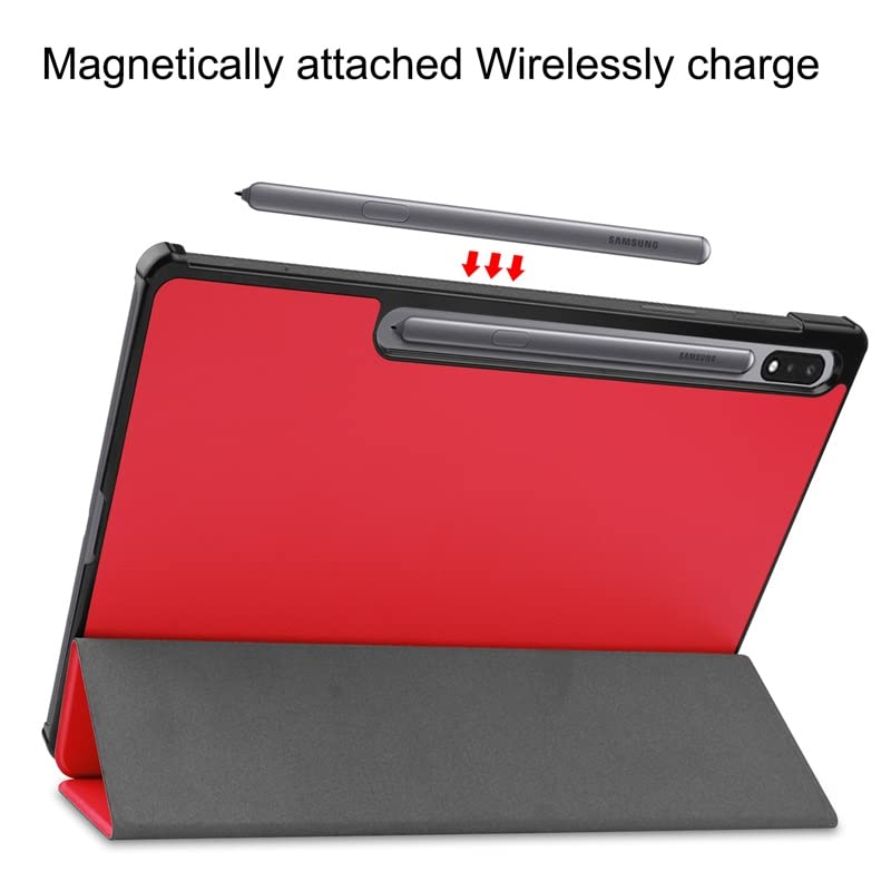 Image of Premium Shock Proof Stand Folio Multi Viewing Angles Hard PC Clear Back Case Cover Compatible with Samsung Galaxy Tab S8 Plus 12.4 inch (Red)