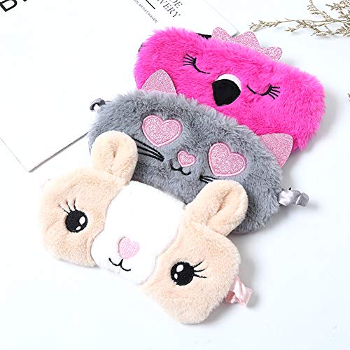 4 Pack Sleeping Mask for Girls Soft Plush Blindfold Cute Rabbit Pig Flamingo Cat Sleep Masks Eye Cover Eyeshade for Kids Teens Women Plane Travel Nap Night Sleeping - Image 5