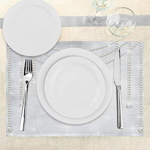 Lunarable Pearls Place Mats Set Of 4, Diamonds Stones And Pearls Hanging Necklace Bridal Wedding Theme Image, Washable Fabric Placemats For Dining Table, Standard Size, White Grey #TOP2