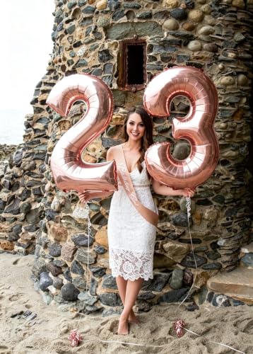 Image of Number Balloons 0 Balloon 40 inch Rose Gold for 10 Birthday Decorations | Saturated Color, Large 40 in, With Straw & Hanging Hole, For Back-to-School Season, Wedding, Christmas, New Year, Anniversary