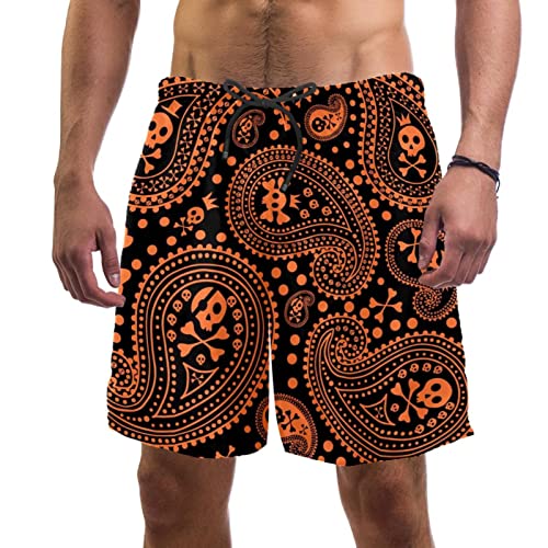 Maillots de Bain Hommes JDEZ : Short de Plage à Séchage Rapide avec Motif Paisley et Crânes