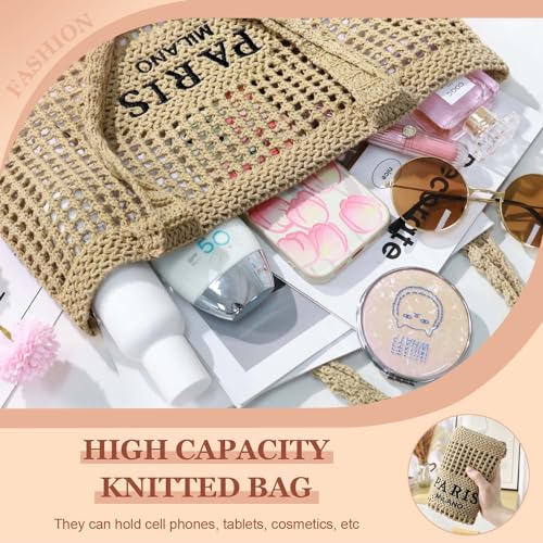 Image of Ayieyill Crochet Tote Bag For Women, Crochet Mesh Beach Tote Bag Summer Vacation Aesthetic Boho Knit Bag for Women