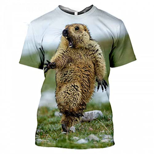 XRHYJK Hommes 3D imprimé T-Shirts Drôle Marmota Marmotte Manger Hommes T-Shirt Impression 3D Animaux De La Faune T-Shirt Femmes Été Décontracté Fitness Chemise Streetwear Cover