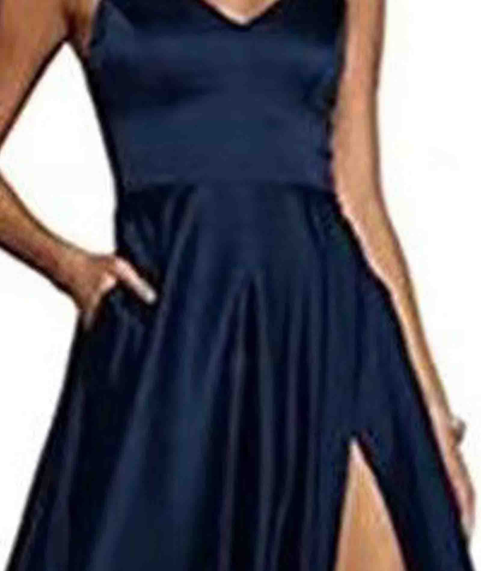 ECDAHICC Frauen Italienische Nudel Verstellbare Riemen Ball Kleid High Neck V-Ausschnitt Satin Tasche Formale Party Abendkleid