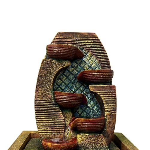 Image of Indoor Tabletop Water Fountain, Polyresin Cascading Waterfall Showpiece with Running Water and Light, Decorative Fountain for Home, Office, Living Room, Meditation, Vastu, Desk Decor