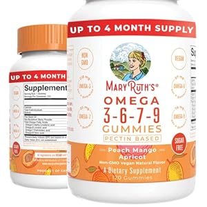 Vegan Omega 3 6 7 9 Gummies by MaryRuth’s | Up to 4 Month Supply | Omega 3 Supplement with Flaxseed Oil | Omega 3 Gummies for Immune Support, Heart Health | No Fish Taste | Non-GMO | 120 Count