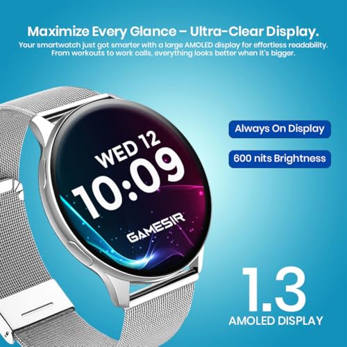Image of GameSir Active 5 Smart Watch AMOLED Display 1.3 inch Screen, 360 * 360 Resolution, IP68 Waterproof with Multiple Watch Faces Bluetooth Calling Round Dial Smartwatch for Men & Women (Millanese Silver)
